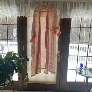 Floral Sheer Kimono with Orange Trim